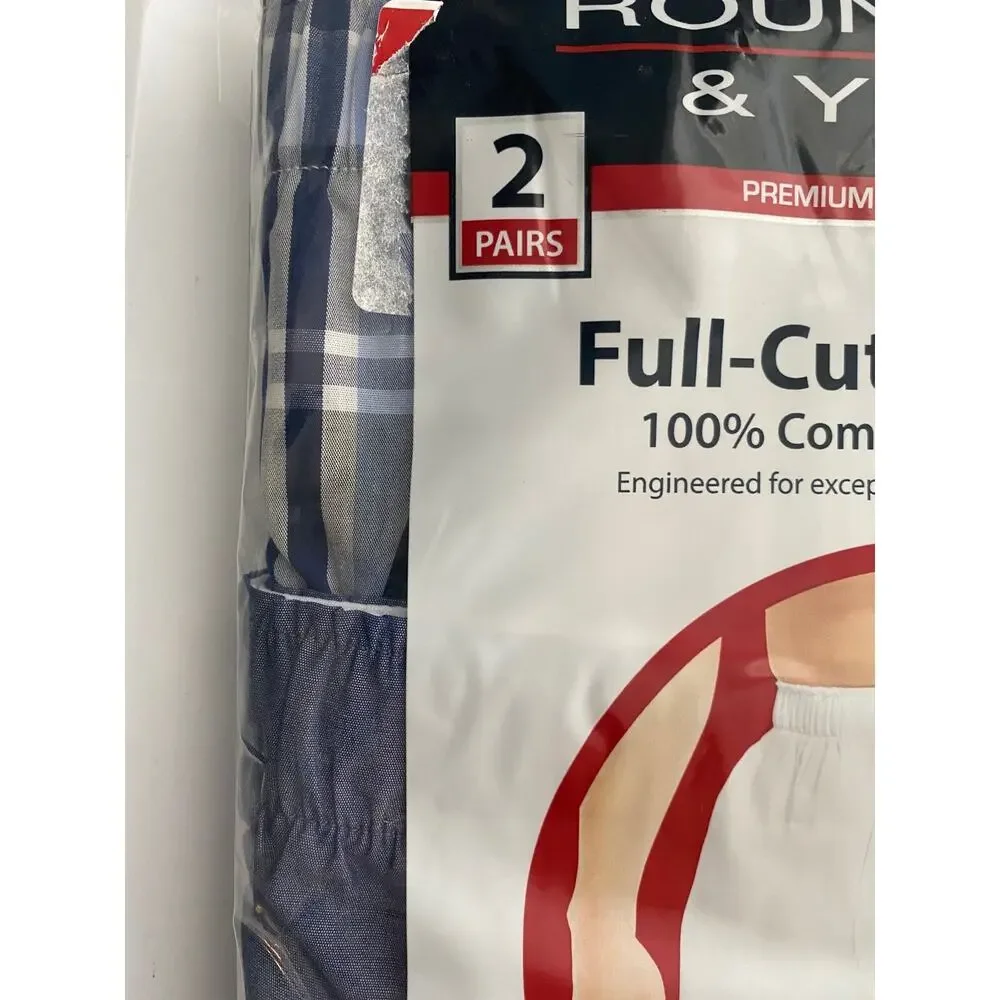 Roundtree & Yorke 2 Pack Full Cut Boxer Boxers Plaid Combed Cotton Underwear 56